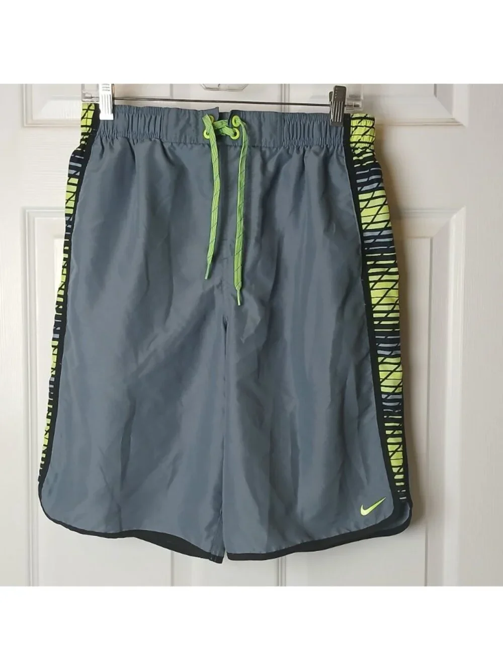 Nike Swim Shorts Mens Size M Gray Green Mesh Liner Elastic Waist Tie #D-20